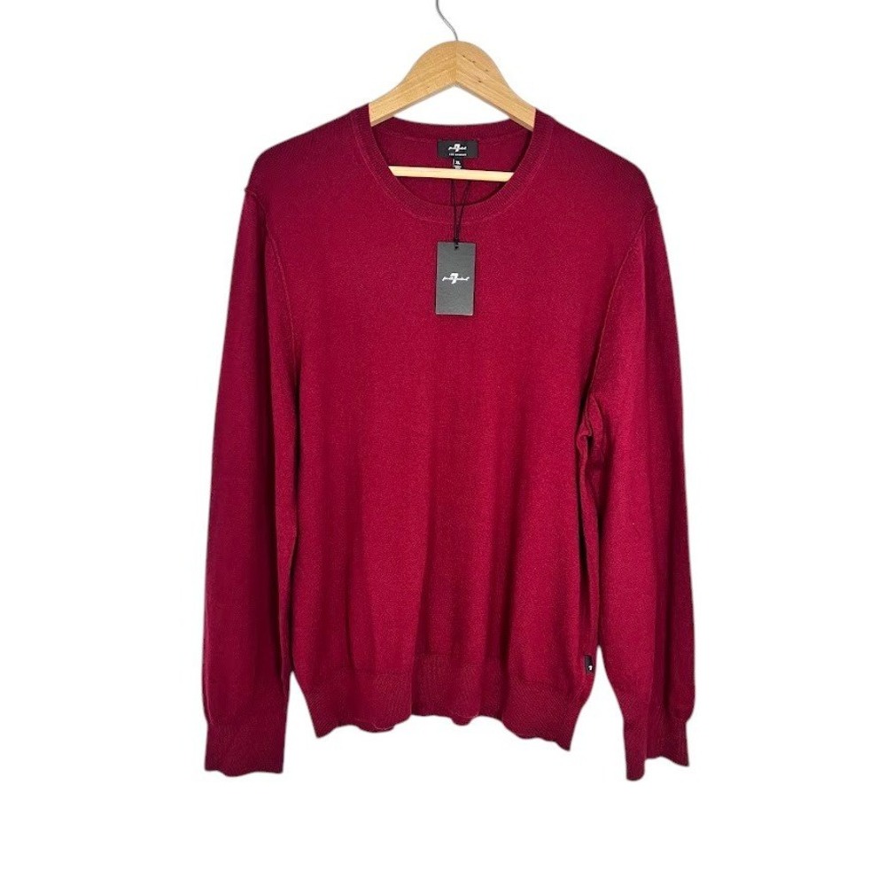 7 For All Mankind Mens Crewneck Sweater Deep Red XL LIghtweight Pullover NWT